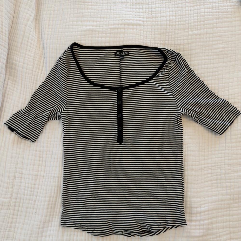 J. Crew Women's Black and White Striped Short Sleeve Top